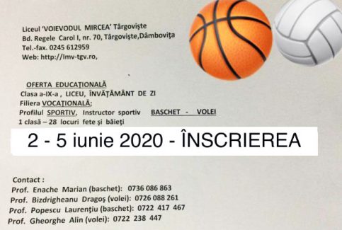 Ofertă educaţională: Alege profilul Sportiv de la Liceul “Voievodul Mircea” Târgoviște