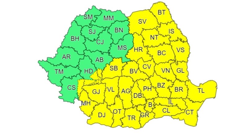 Atenționare meteo COD GALBEN