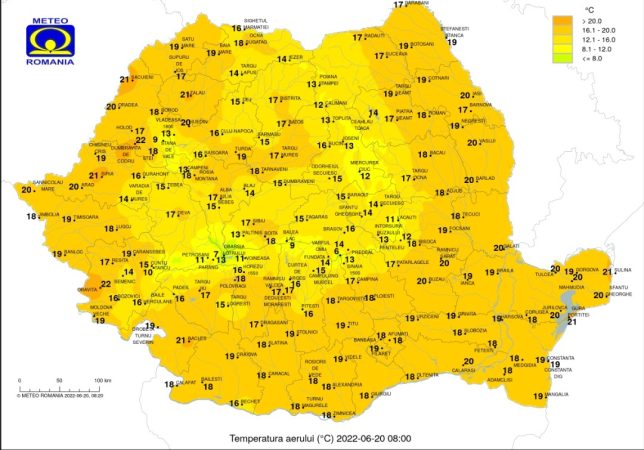 Luni, 20 iunie, în a doua parte a intervalului, înnorări temporare, ploi de scurtă durată și descărcări electrice