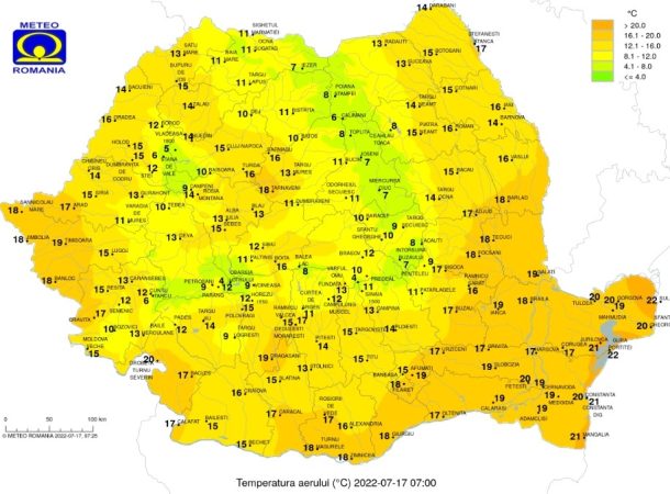 Prognoză meteo, 17 iulie 2022, vreme călduroasă dar ploile se vor face simțite în sud-est, sud și est