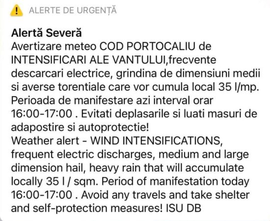 ALERTĂ în SUDUL judeţului Dâmboviţa