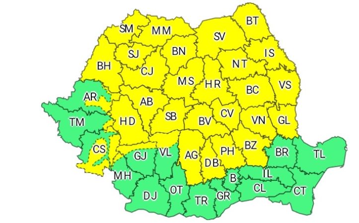 INTRĂ ÎN VIGOARE la ora 12:00, COD GALBEN de FURTUNI în tot județul Dâmbovița