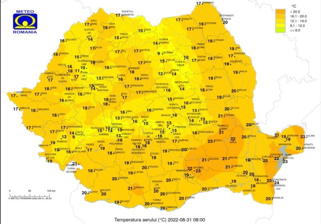 Miercuri, 31 august 2022, instabilitatea atmosferică cu ploi torențiale, descărcări electrice și intensificări ale vântului