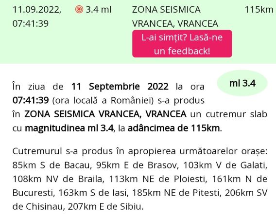 Cutremur în România, 11 septembrie 2022, ora 07:41:39