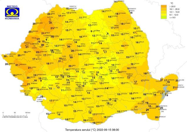 Vremea de joi, 15 septembrie 2022, potrivit ANM, va fi în general instabilă în toate zonele țării și semnificativ de caldă