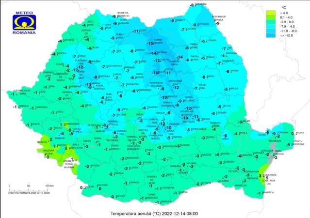 Dimineața de 14 decembrie, cea mai rece dimineață din această săptămână, spre seară precipitații în toată țara