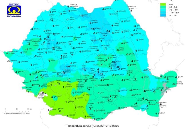 Luni, 19 decembrie 2022, vreme foarte rece în toată țara, temperaturile minime coboară până la -13 grade Celsius