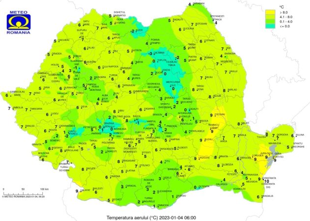 Miercuri, 4 ianuarie 2023, temperaturile vor fi în scădere față de zilele precedente