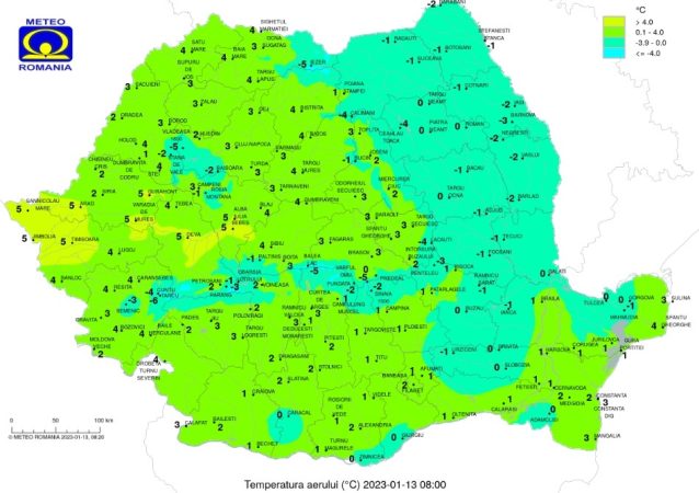 Vremea , astăzi, 13 ianuarie 2023, precipitații slabe temporar și local în sudul, centrul și estul țării