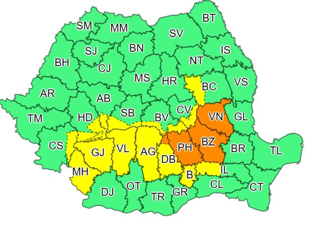 Județul Dâmbovița este sub COD GALBEN de ploi, ninsori și vânt