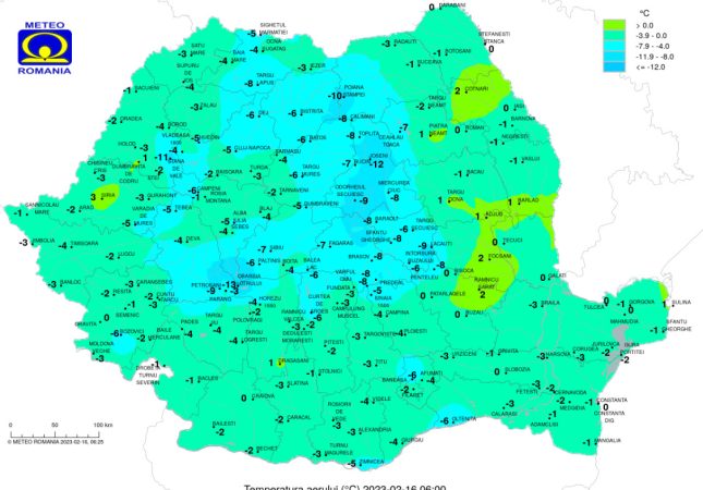 Astăzi, 16 februarie, temperaturile maxime se vor încadra între 3 și 13 grade, iar cele minime între -7 și 3 grade