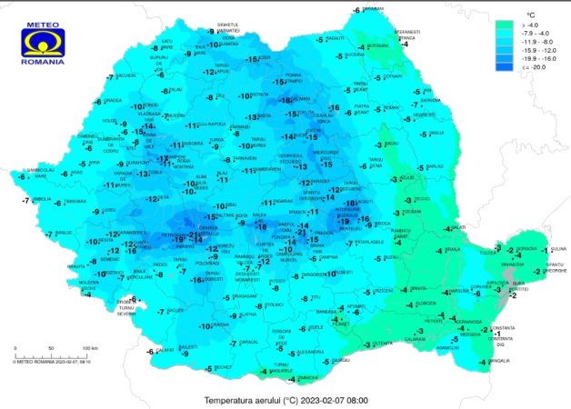 Prognoza meteo, marți, 7 februarie, temperaturile maxime se vor încadra în general între -6 și 4