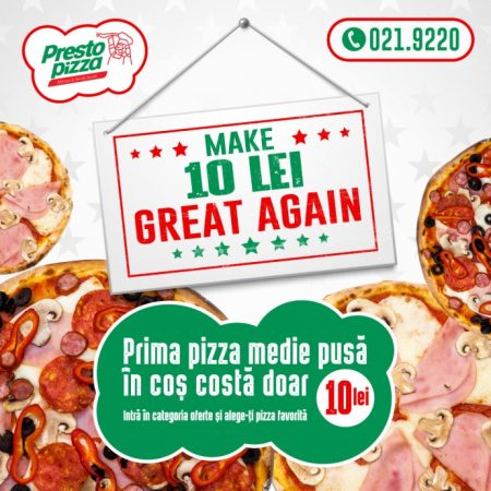 Oferta specială pizza medie 10 lei te așteaptă la Presto Pizza