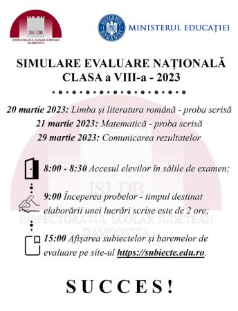 Luni, 20 martie 2023, 4270 de elevi dâmbovițeni încep simularea Evaluării Naționale