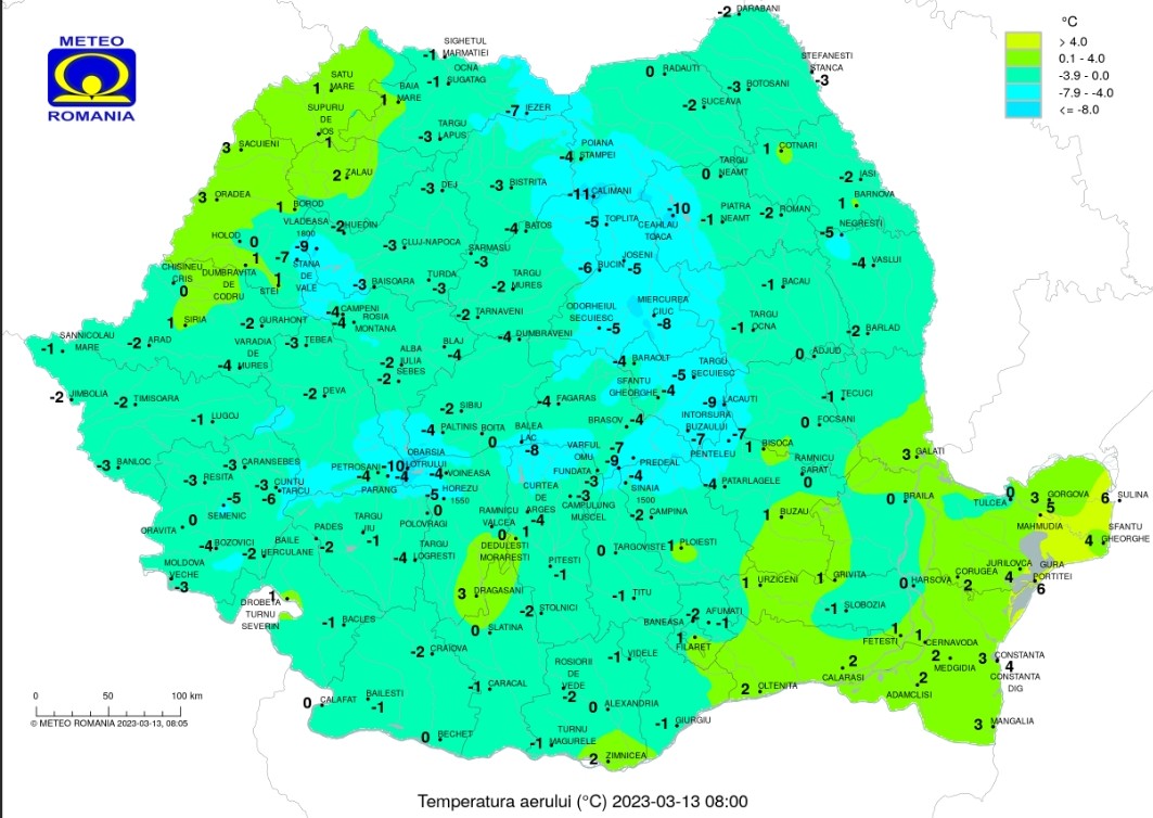 Vremea pentru luni, 13 martie, la Târgoviște, maxima nu va depăși 11 grade Celsius