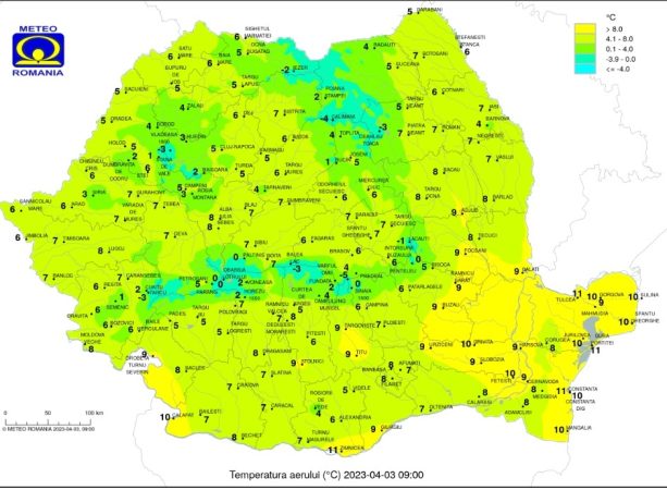 Astăzi, 3 aprilie 2023, vremea va înregistra o scădere a temperaturilor în toate zonele țării și sunt așteptate precipitații