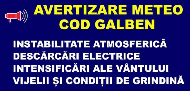 Județul Dâmbovița este sub atenționări nowcasting COD GALBEN de FURTUNI și GRINDINĂ