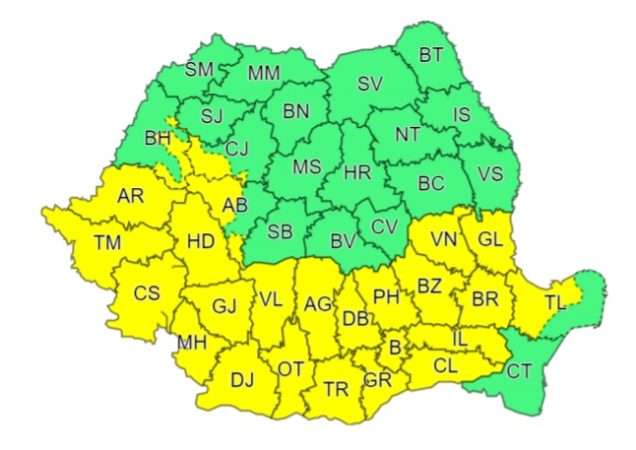Avertizare meteo COD GALBEN, 28 mai, ora 12:00 – 28 mai, ora 23:00