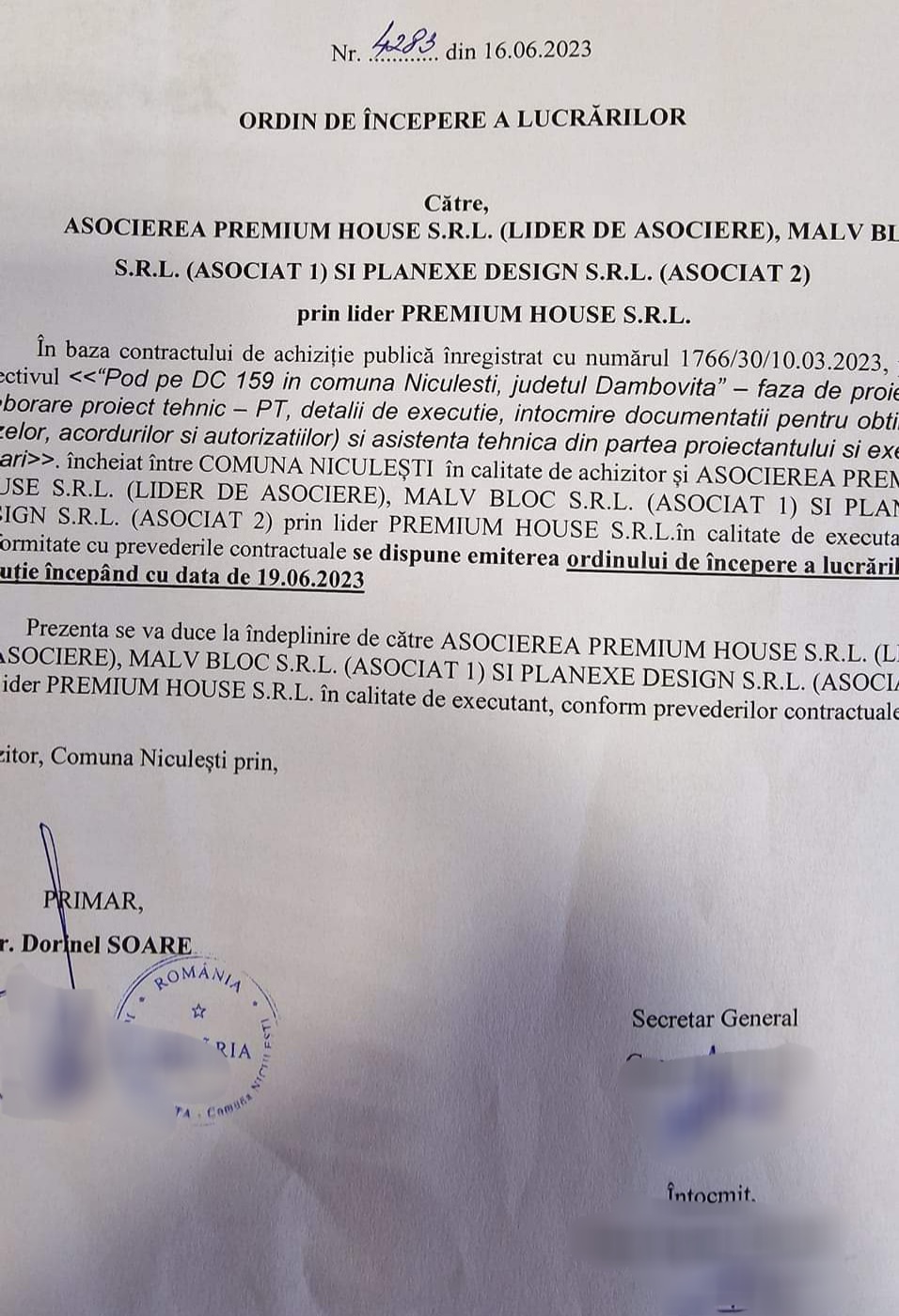 Primăria Niculești a emis ordinul de începere a lucrărilor la Podul pe Drumul Comunal(DC) 159