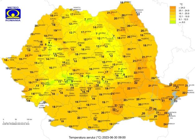 Vineri, 30 iunie 2023, vremea se va mai încălzi față de ziua anterioară, sunt așteptate averse