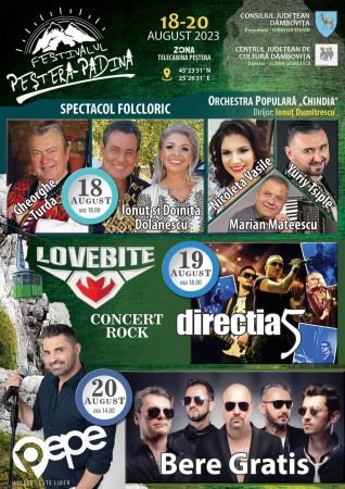 Consiliul Județean Dâmbovița va organiza o nouă ediție a Festivalului „Peștera – Padina” în perioada 18 – 20 august 2023