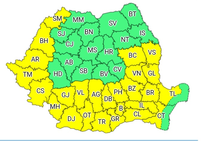 Atenționare meteo COD GALBEN de CANICULĂ în tot județul Dâmbovița, fenomene vizate: val de căldură persistent, caniculă și disconfort termic ridicat.