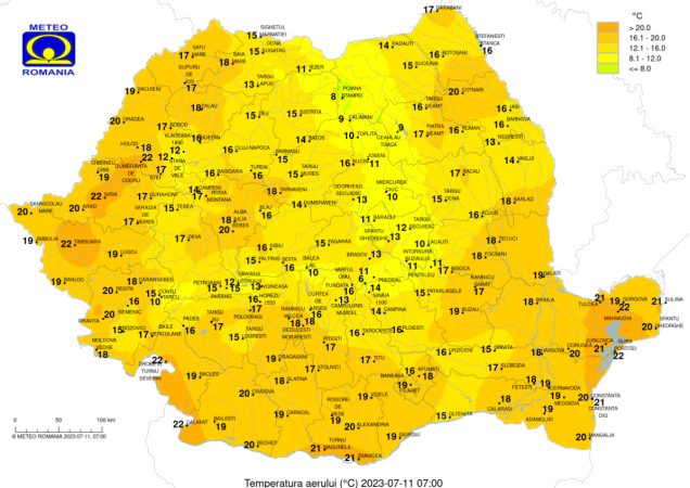 Marți, 11 iulie 2023,canicula pune stăpânire pe sud-vestul țării și praf saharian