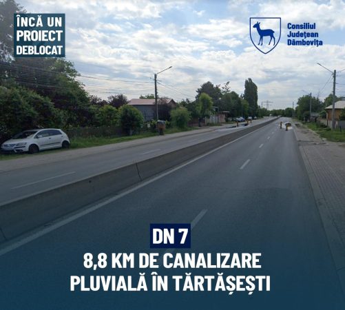 CJ Dâmbovița anunță că vor începe lucrările de amenajare a sistemului de evacuare a apelor pe DN 7-comuna Tărtășești