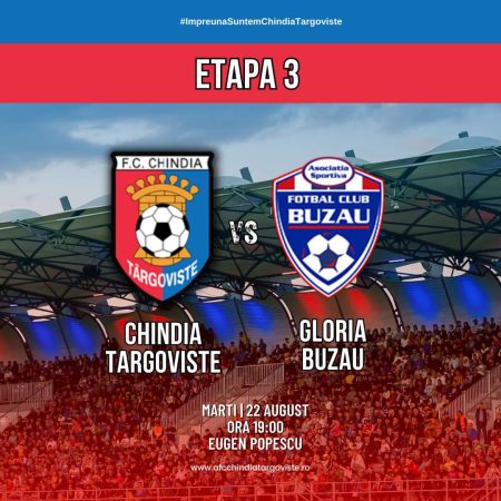 Din această seară, de la ora 20:00, se pun în vânzare online biletele pentru meciul Chindia Târgoviște-Gloria Buzău, de luni, biletele se găsesc și la stadionul Eugen Popescu