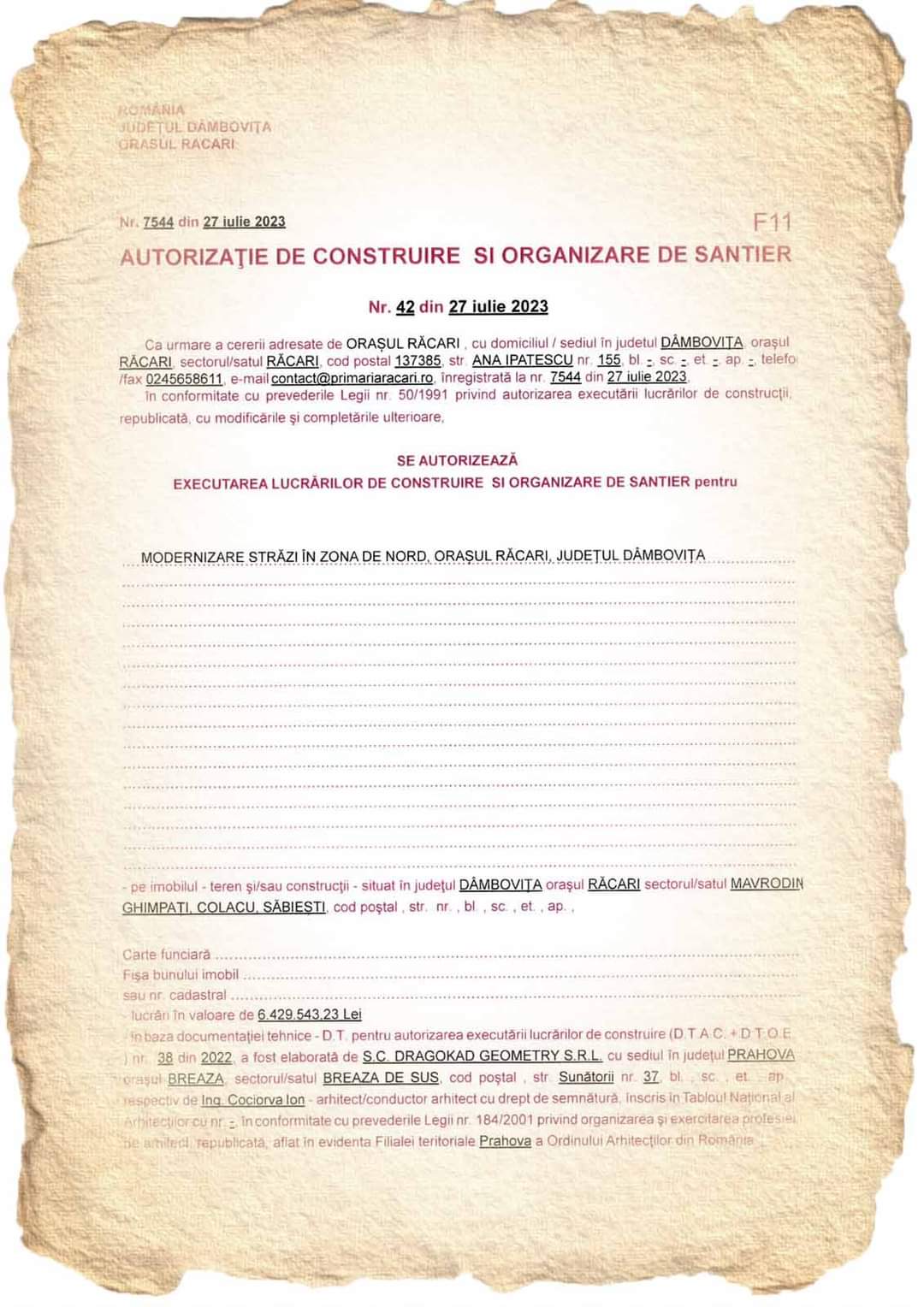 Încep lucrările de asfaltare și modernizare străzi în zona NORD, orașul Răcari. VIDEO   