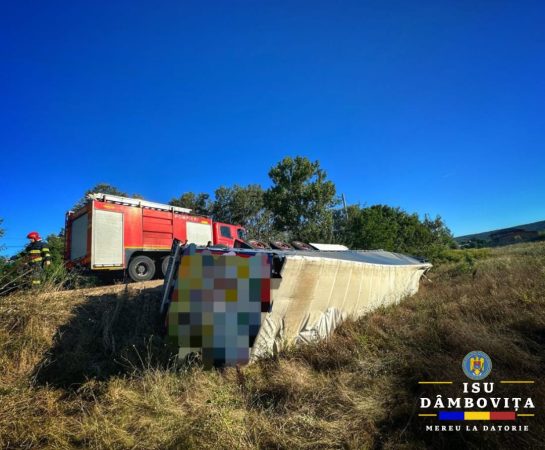 UN TIR s-a răsturnat în comuna Bucșani, sat Habeni, pe DJ 720