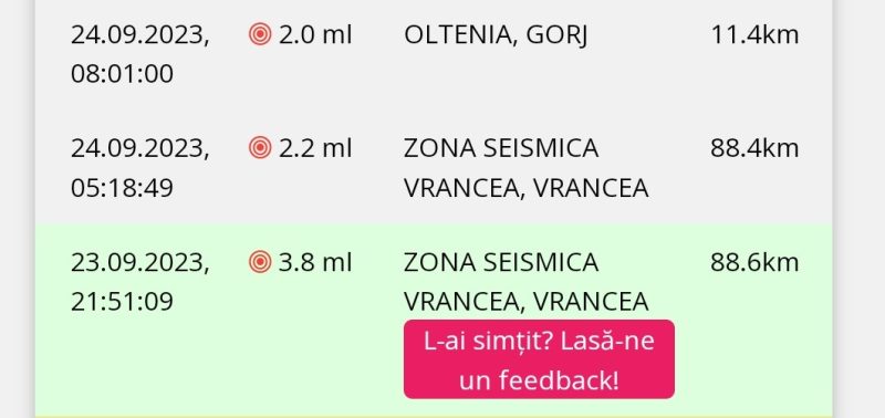 Cutremure în lanț, s-au produs în ultimele ore, în zonele Vrancea și Gorj