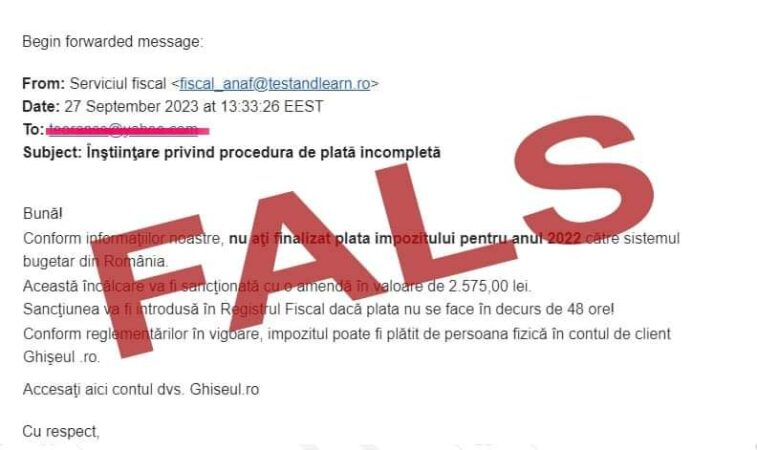 Campanie de mesaje false în numele ANAF