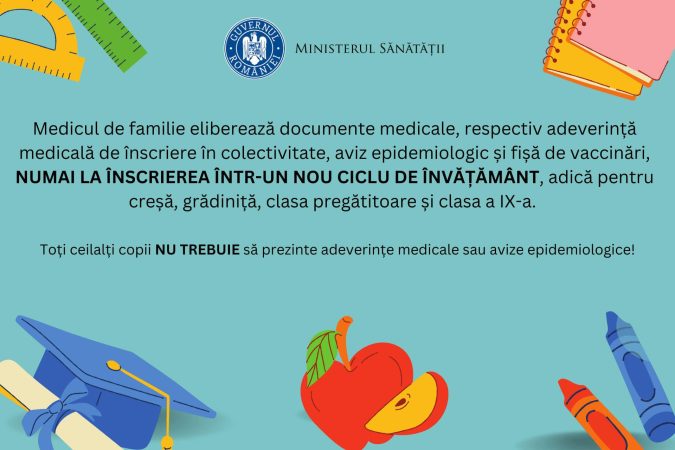 În atenția părinților! Informații cu privire la solicitarea avizelor epidemiologice la începutul anului școlar