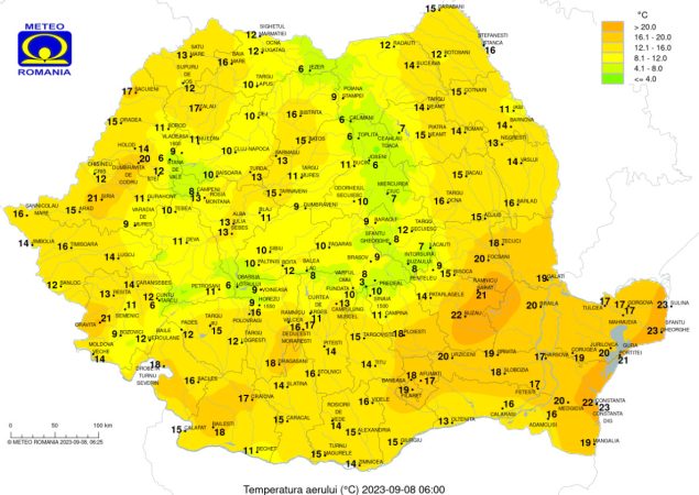 Vremea în toată țara pe 8 septembrie 2023
