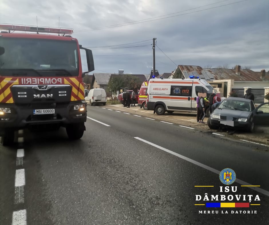 Accident rutier pe DN 72, în comuna Dragodana, sat Picior de Munte, Detașamentul de Pompieri Găești a intervenit 