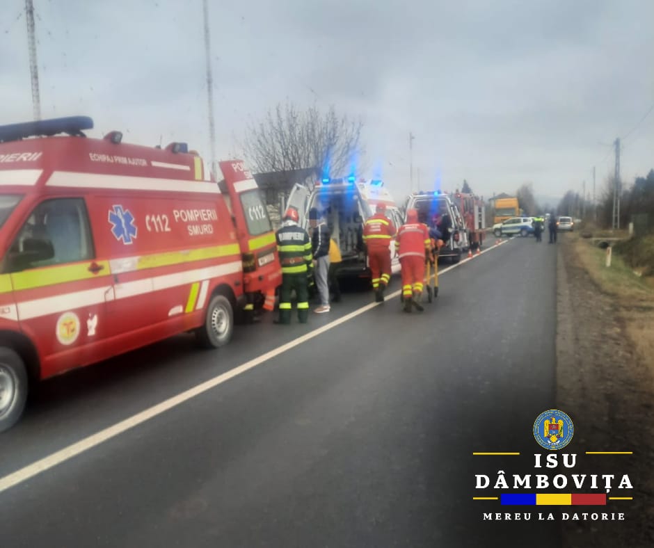 Accident grav pe DN 72A Voinești, Garda de Intervenție Voinești a intervenit cu o autospecială de intervenție, iar Serviciul de Ambulanță Județean Dâmbovița a acționat cu două echipaje.