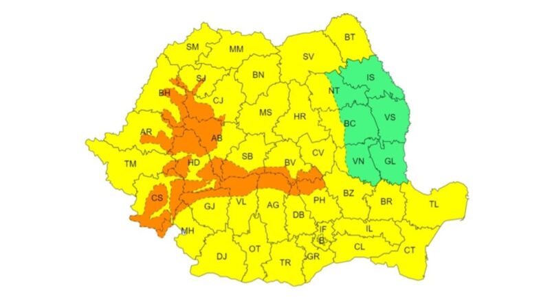ACTUALIZARE  AVERTIZARE METEOROLOGICĂ COD GALBEN pentru județul Dâmbovița, valabilă pentru județul Dâmbovița în intervalul 23 decembrie, ora 10:00 – 24 decembrie, ora 03:00