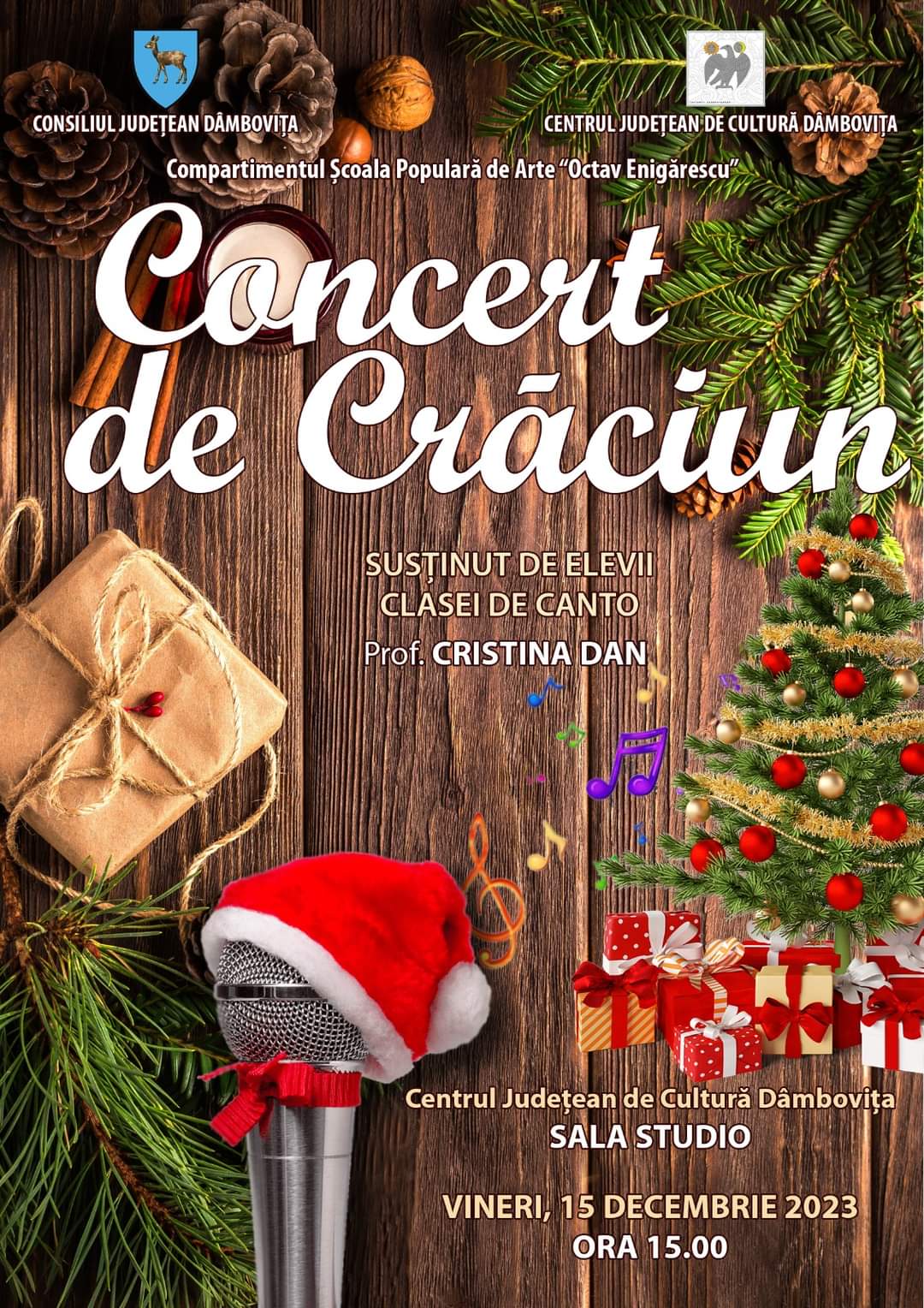 Concert de Crăciun în Sala Studio a Centrului Județean de Cultură Dâmbovița, susținut de Clasa de canto, din cadrul Școlii 