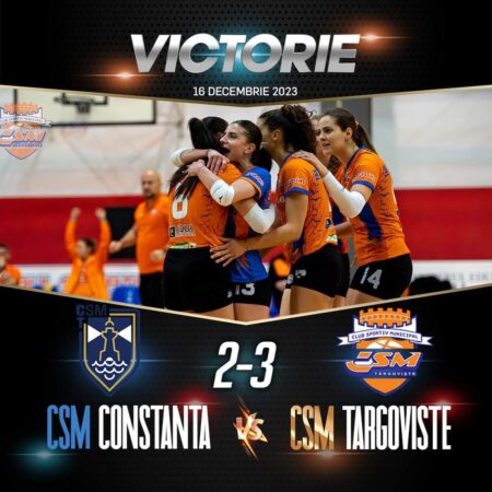 Victorie! CSM Târgoviște a câștigat partida cu CSM Constanța Victorie! CSM Târgoviște a câștigat partida cu CSM Constanța, voleibalistele de la Târgoviște câștigă cu un efort considerabil partida împotriva celor de la CSM Constanța și reușesc să încheie această parte a Campionatului Național de Volei Feminin Divizia A1 cu încă o victorie.
