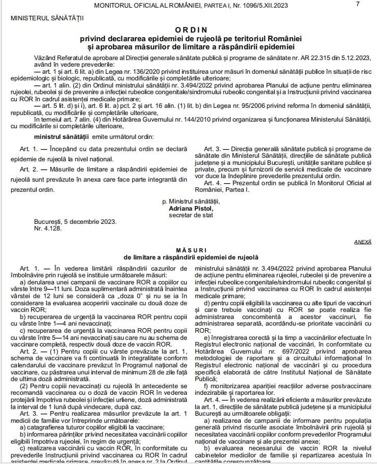 Oficial: Ministerul Sănătății a declarat epidemie de rujeola în România, s-a sjuns la această decizie  după  ce în ultimele zile
