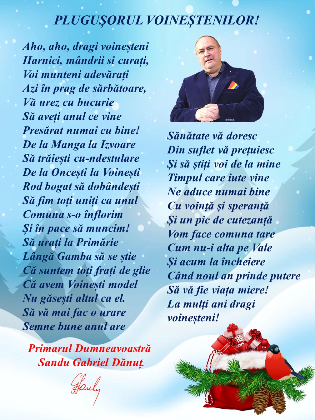 Plugușorul Voineştenilor! Gânduri alese de la primarul comunei Voinești, Gabriel Dănuț Sandu, pentru toți voineștenii