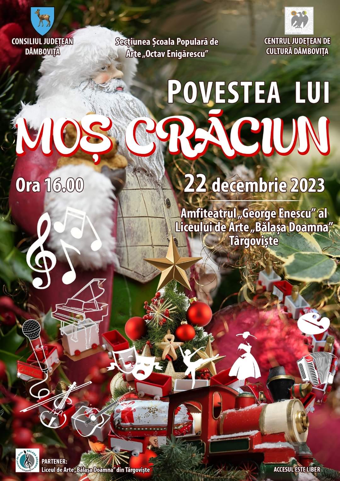 Spectacolul „Povestea lui Moș Crăciun”, o incursiune în lumea artistică a elevilor Școlii Populare de Arte „Octav Enigărescu”.