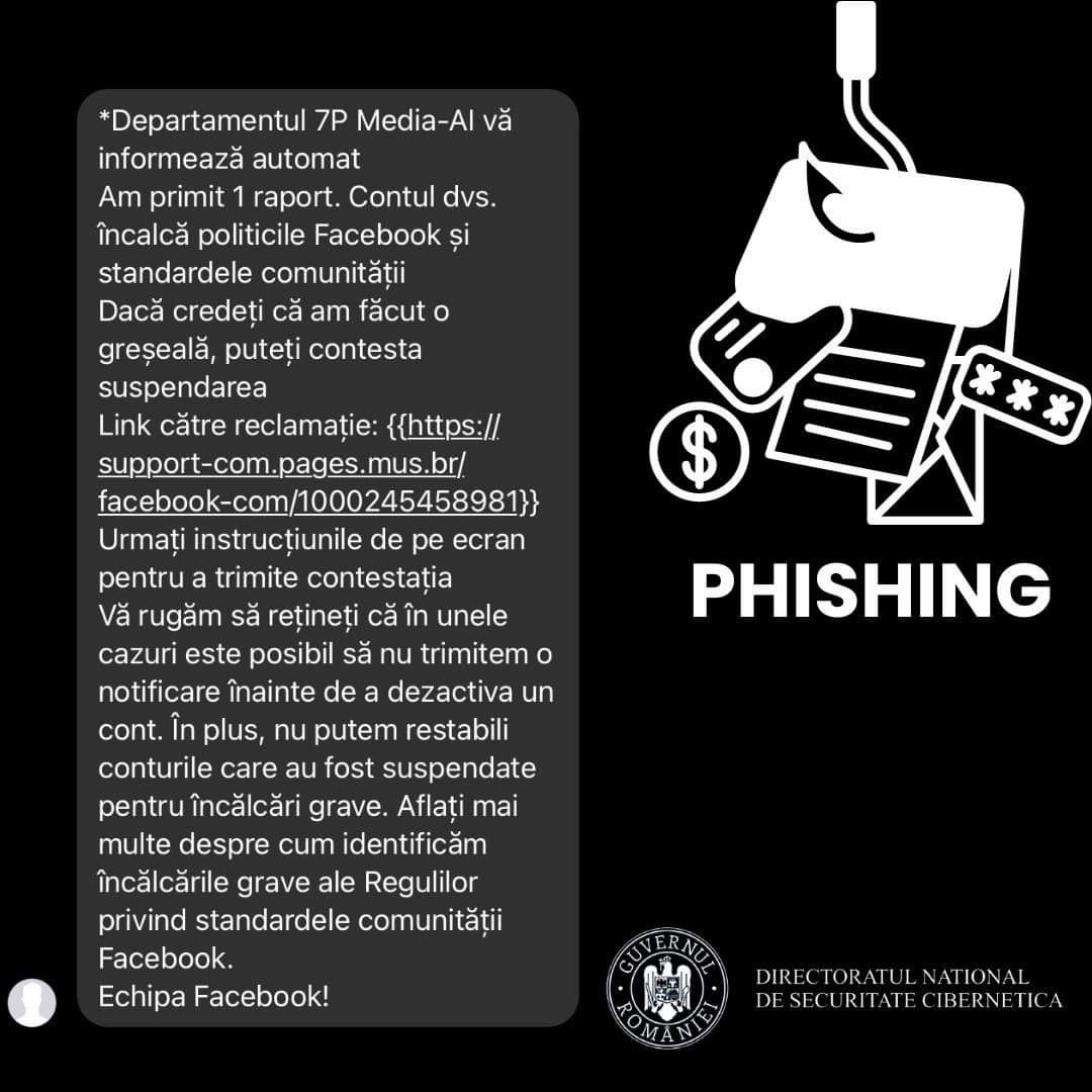 ALERTĂ!  SUNT ÎN  DESFĂȘURARE campanii de phishing care au ca obiectiv compromiterea paginilor de Facebook! 