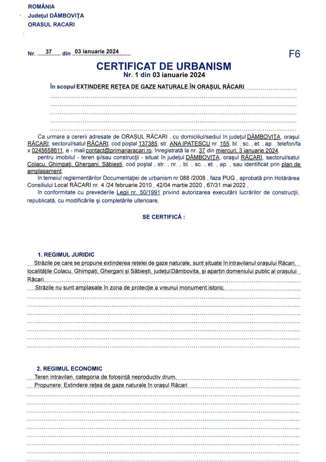 Veste bună pentru răcăreni: Anul 2024 începe cu o investiție majoră - Extinderea rețelei de Gaze Naturale în Răcari