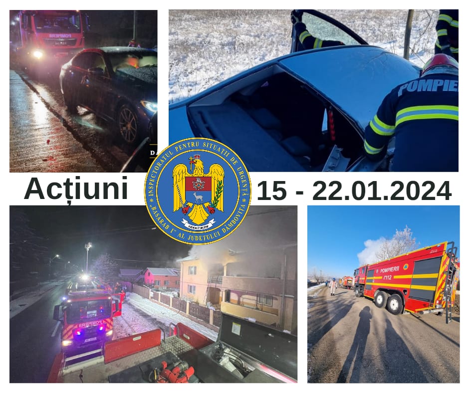 Pompierii  dâmbovițeni sunt la datorie 24 de ore din 24, în perioada 15 – 22 ianuarie 2024, echipajele de intervenţie din cadrul Inspectoratului