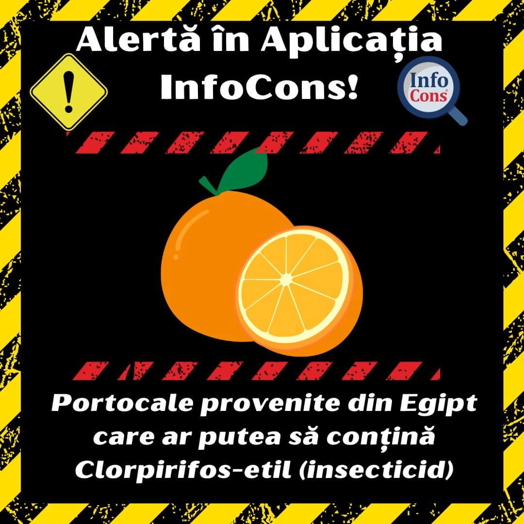 Atenție! Portocale provenite din Egipt care ar putea să conțină Clorpirifos-etil (insecticid)! InfoCons App