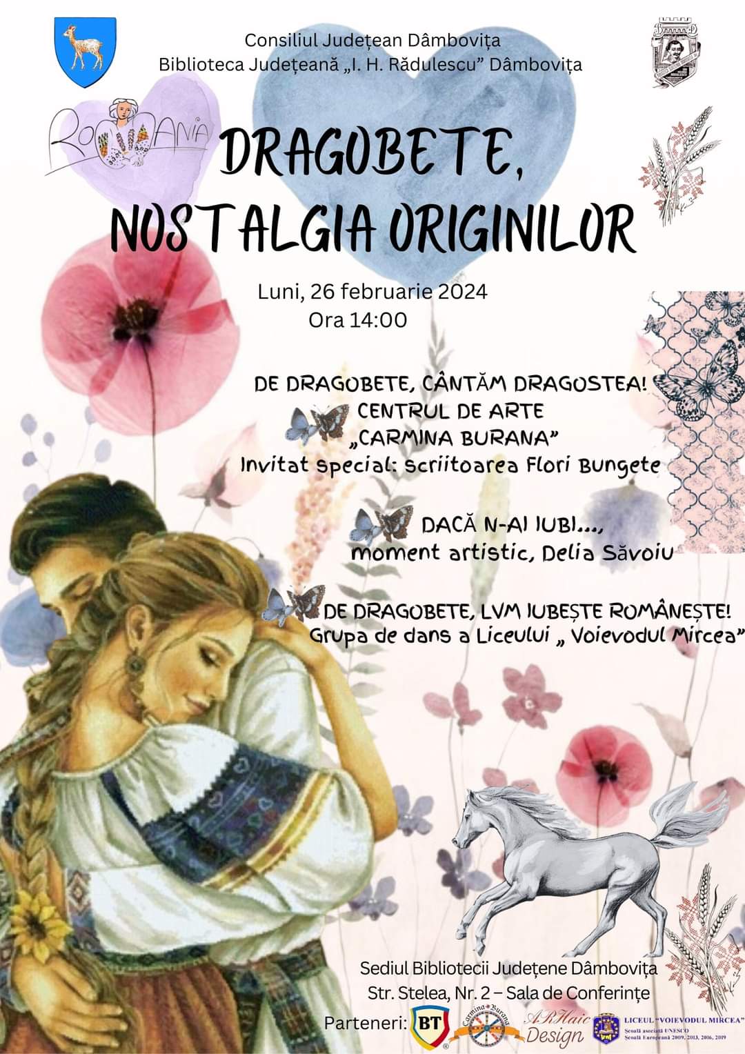 „Dragobete, nostalgia originilor” la Biblioteca Județeană „I. H. Rădulescu” Dâmbovița, luni, 26 februarie 2024, ora 14.00, să celebrează iubirea în stilul tradițional românesc.