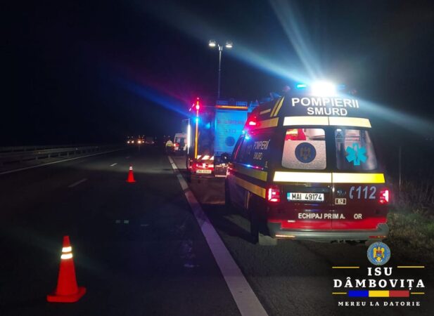 Pompierii dâmbovițeni au intervenit la un accident pe Autostrada A1, la kilometrul 67, sensul Pitești-București Pompierii dâmbovițeni au intervenit la un accident pe Autostrada A1, la kilometrul 67, sensul Pitești-București, în această dimineață, jurul orei 05:19.