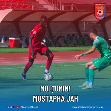 Chindia Târgoviște a ajuns la un acord pentru rezilierea cu acordul ambelor părți a contractului cu atacantul Mustapha Jah, jucator imprumutat de la CFR Cluj.
